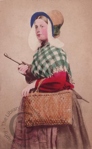 Belgian woman with umbrella and basket