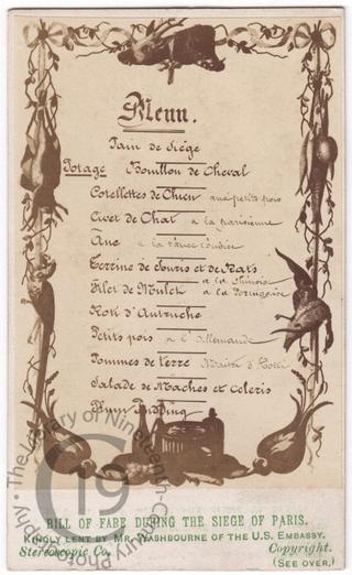 A menu during the Siege of Paris