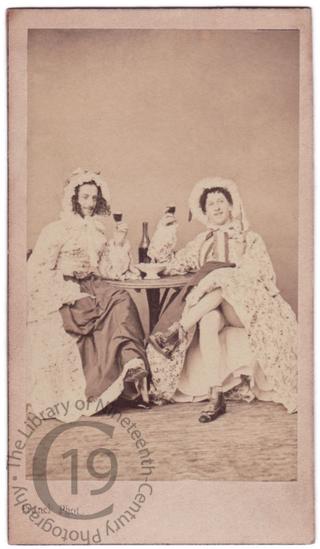 Two men in women's clothes