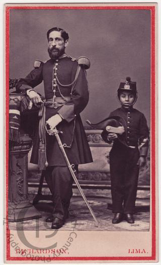 Peruvian officer and small boy
