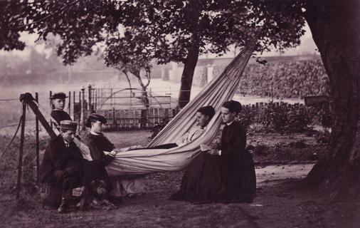 Group in garden with hammock
